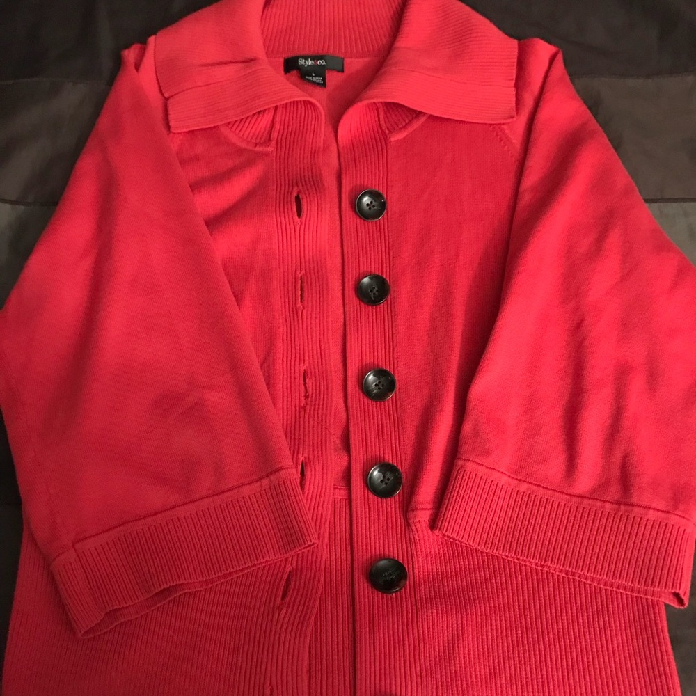 Red cardigan